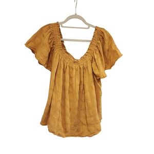 Talulah Small Boho Peasant Top Mustard Boutique Cottagecore Flowy Hippie